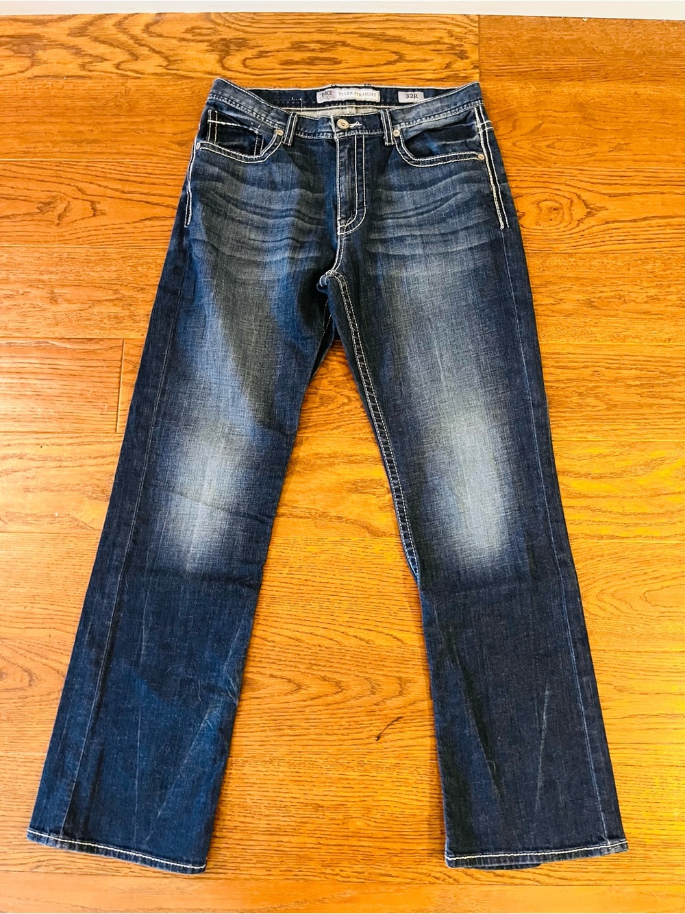 BKE Men's Dark Blue Straight Jeans with Subtle Fading